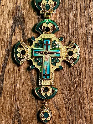 Green Plated Bejeweled Pectoral Cross
