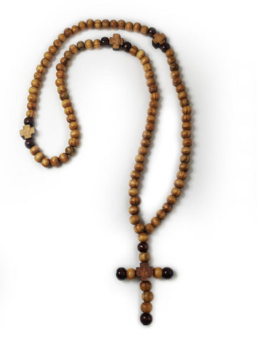 Wooden chotki, 100 olive wood beads with cross