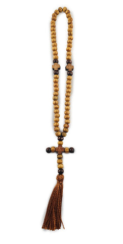 Wooden Chotki, 70 olive wood beads with cross and tassel