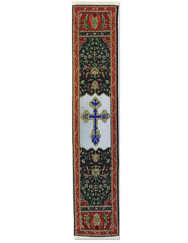 Tapestry bookmark, red with St Xenia Cross