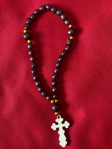 Wooden Prayer Rope:  30 Beads With Cross