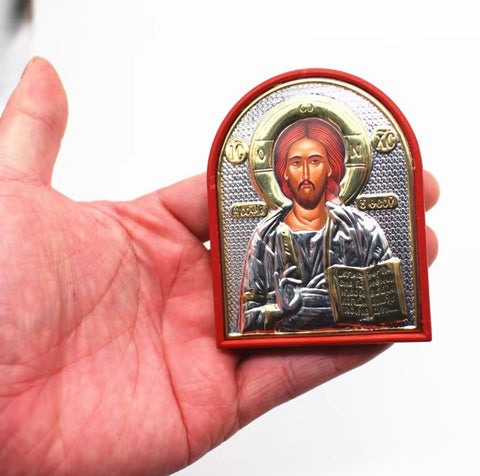 Christ - Pantocrator Small Rounded Metallic Icon