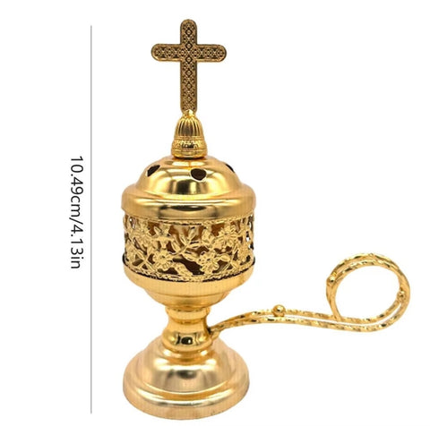 Small Brass Censer with Cross and Handle